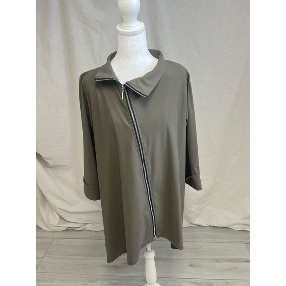 Jason Jackets & Blazers - Jason by Comfy USA Asymmetric Zip Mock Neck Army Green Techwear Athleisure Sz S